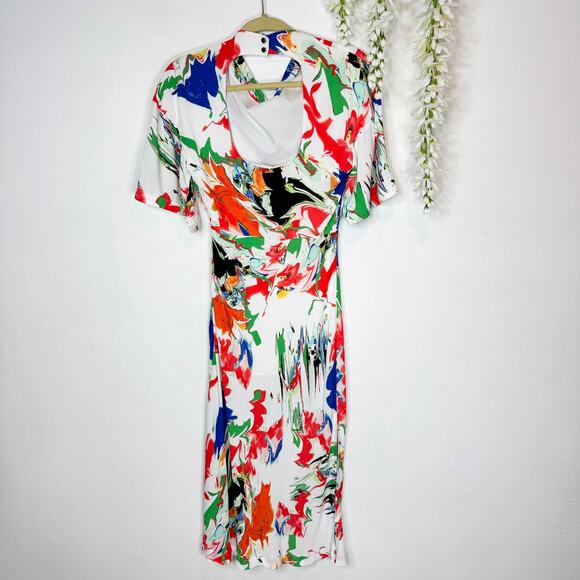 KAREN MILLEN abstract floral draped maxi dress open back 3266 - Picture 2 of 9